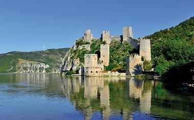 The Golubac Fortress at the rivers edge in Serbia